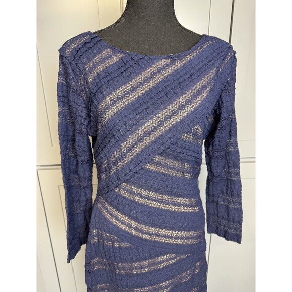 MAX STUDIO Sheath Dress XL Navy Blue Lace Ivory Lining 3/4 Sleeve Stretch Work - Picture 2 of 9